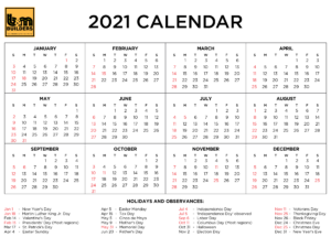 2021 CalendarB&M